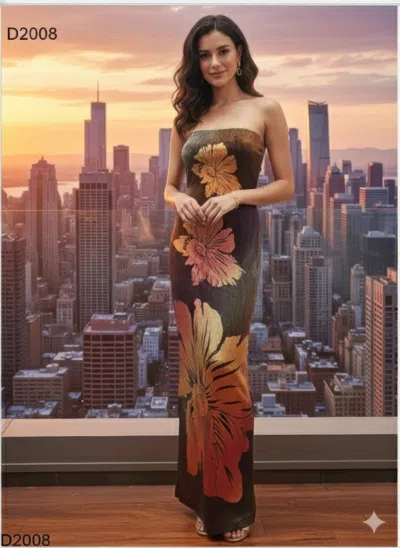Truedames Metallic Flower Tube Maxi Dress In Multi