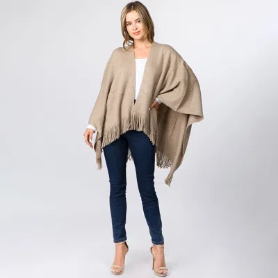 Truedames Metallic Fringe Shawl Wrap Poncho In Beige