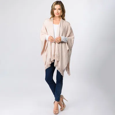 Truedames Metallic Fringe Shawl Wrap Poncho In Pink