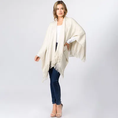 Truedames Metallic Fringe Shawl Wrap Poncho In White