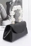 Truedames Metallic Pearl Handle Flap Bag In Black
