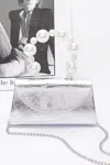 Truedames Metallic Pearl Handle Flap Bag In Silver