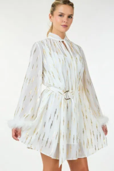 Truedames Metallic Print Short Dress In White