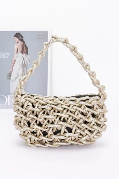 Truedames Metallic String Handmade Tote Bag In Gold
