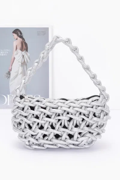 Truedames Metallic String Handmade Tote Bag In Silver