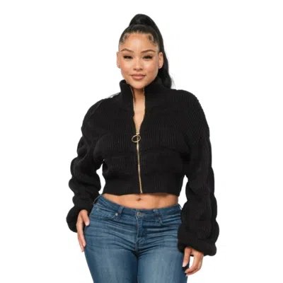 Truedames Michelin Sweater Top W/ Front Zipper In Black