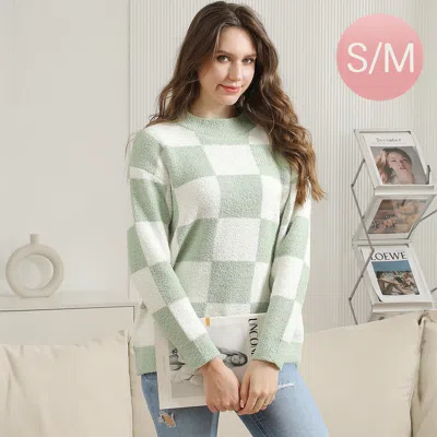 Truedames Microfiber Checkered Sweater In Green