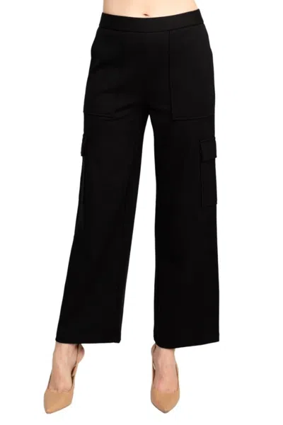 Truedames Mid Banded Waist Cargo Pull On Solid Ponte Pant In Black