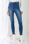 Truedames Mid Blue High-waisted With Rips Skinny Denim Jeans In Blue