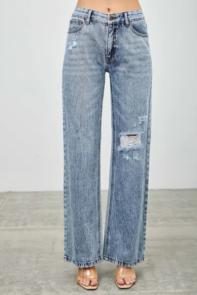 Truedames Mid Rise Relaxed Straight With Destroy In Blue