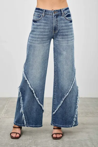 Truedames Mid Rise Wide Frayed Seam In Blue