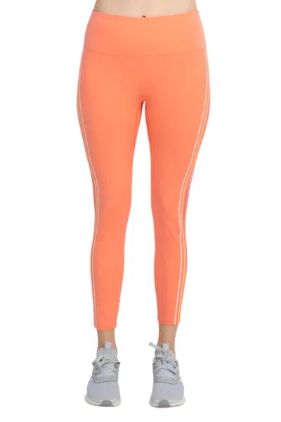 Truedames Mid Waist Banded Rubber Rainbow Strip 7/8 Interlock Legging In Orange
