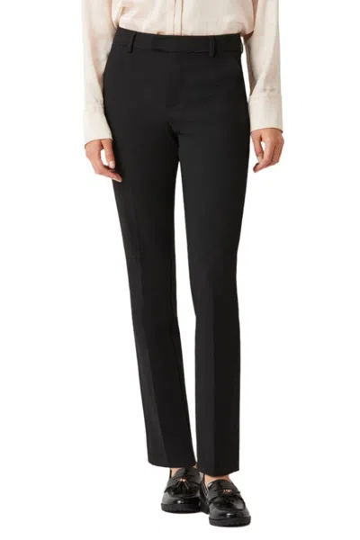 Truedames Mid Waist Hook Button Zip Closure Belt Hoop Straight Solid Crepe Pant In Black