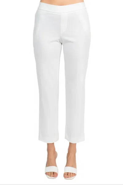 Truedames Mid Waist Pull On Ankle Slim Fit Crepe Pant With Pockets In White