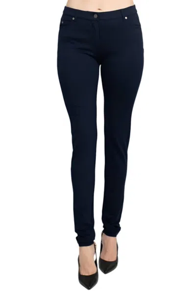 Truedames Mid Waist Zip Button Closure Belt Loop 5 Pocket Stretch Crepe Pant In Black