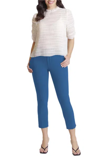 Truedames Mid Waist Zip Hook & Eye, Button Closure Solid Front Pockets Twill Pant In Blue