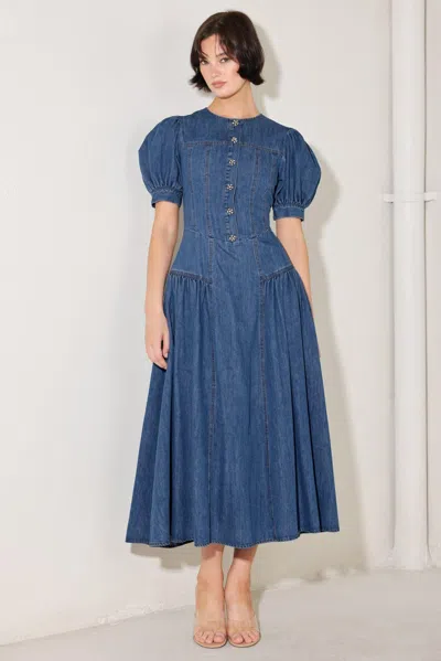 Truedames Midday In Blue Denim Midi Dress In Multi