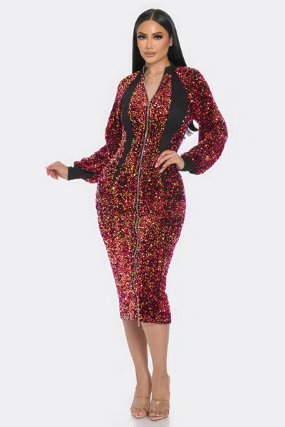 Truedames Midi 2 Way Zip Up Sequin Contrast Dress In Multi