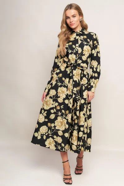 Truedames Midnight Bloom Black Woven Midi Dress