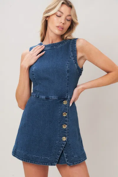 Truedames Midnight Denim Skort Romper In Blue