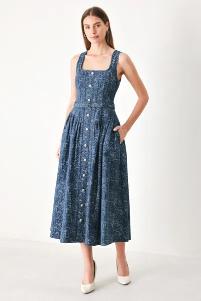 Truedames Midnight Garden Denim Midi Dress In Blue