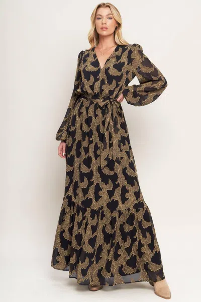 Truedames Midnight Moss Woven Jacquard Maxi Dress In Brown