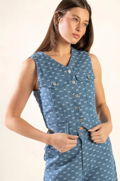 Truedames Mimosa Morning Woven Vest In Blue