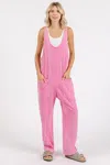 Truedames Mineral Wash Relaxed Fit Sleeveless Harem Jumpsuit In Pink