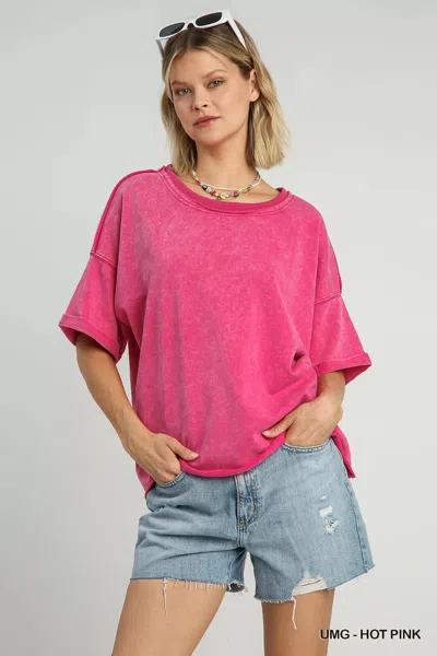 Truedames Mineral Wash Round Neck Top In Pink