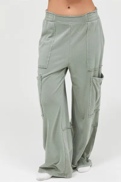 Truedames Mineral Wash Wide Leg Cargo Pants In Grey