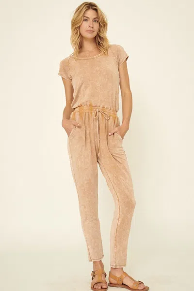 Truedames Mineral Washed Finish Knit Jumpsuit In Sand