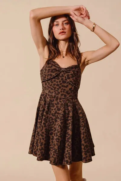 Truedames Mineral Washed Leopard Flare Cami Dress In Brown