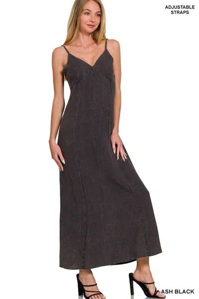 Truedames Mineral Washed Rayon Challis Cami Dress In Black