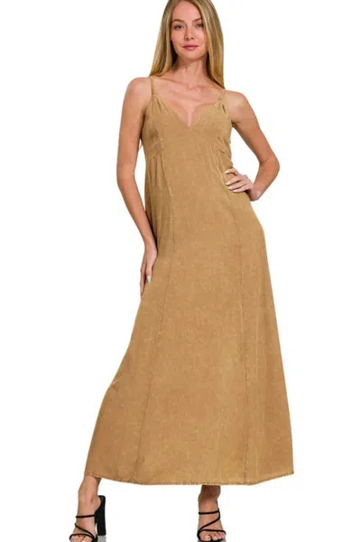 Truedames Mineral Washed Rayon Challis Cami Dress In Brown