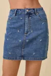 Truedames Mini Denim Skirt With All Over Ribbon Bow In Blue