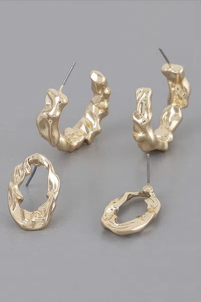 Truedames Mini Textured Latch Hoop Earrings Set In Gold