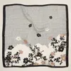 Truedames Minimal Floral Border Printed Square Silky Satin Scarf In Gray