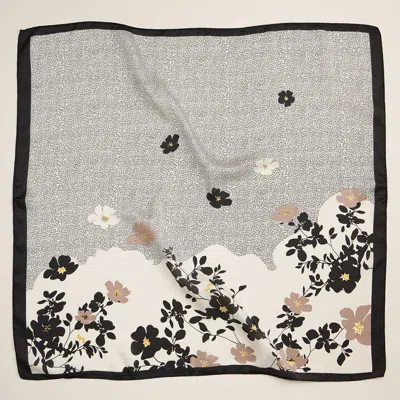 Truedames Minimal Floral Border Printed Square Silky Satin Scarf In Gray
