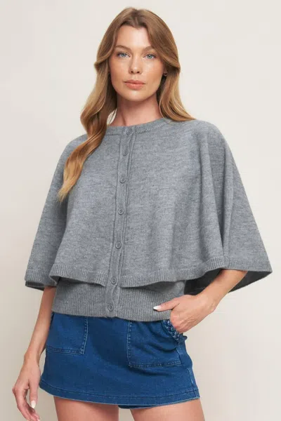 Truedames Misty Shawl Capelet Sweater In Gray