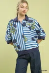 Truedames Mix Floral Stripe Button Down Top In Multi