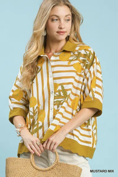 Truedames Mix Floral Stripe Button Down Top In Multi