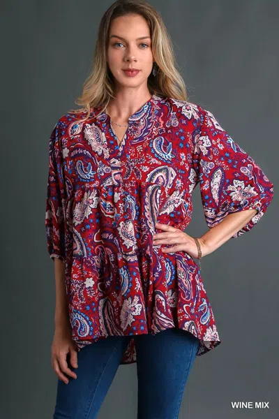 Truedames Mix Paisley Boho Tunic Blouse In Multi