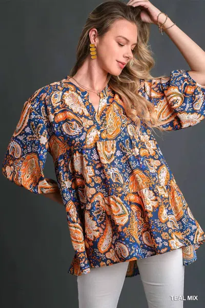 Truedames Mix Paisley Boho Tunic Blouse In Multi