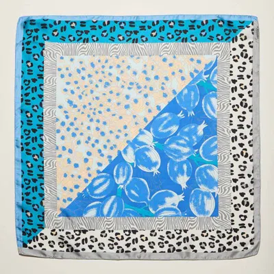 Truedames Mixed Botanical Leopard Print Square Bandana Scarf In Blue