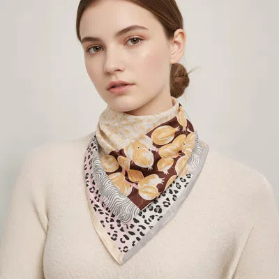 Truedames Mixed Botanical Leopard Print Square Bandana Scarf In Brown