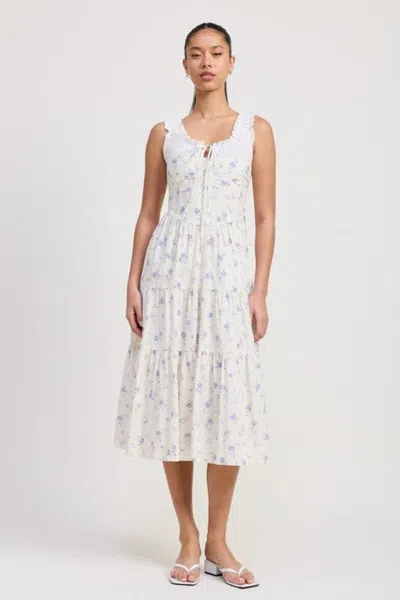 Truedames Mixed Media Eyelet Peekaboo Midi Dress In Multi