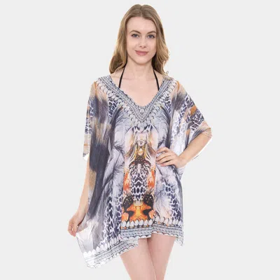 Truedames Mixed Print Rhinestone Studded Topper Cover Up Poncho In Multi