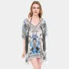 Truedames Mixed Print Rhinestone Studded Topper Cover Up Poncho In Blue