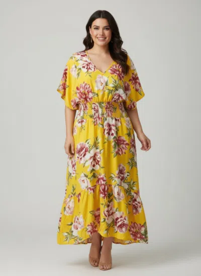 Truedames Mlle Gabrielle Floral Dress In Yellow