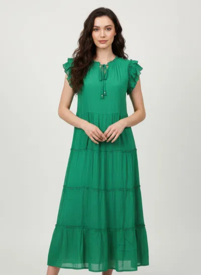 Truedames Mlle Gabrielle Solid Cap Sleeve Dress In Green